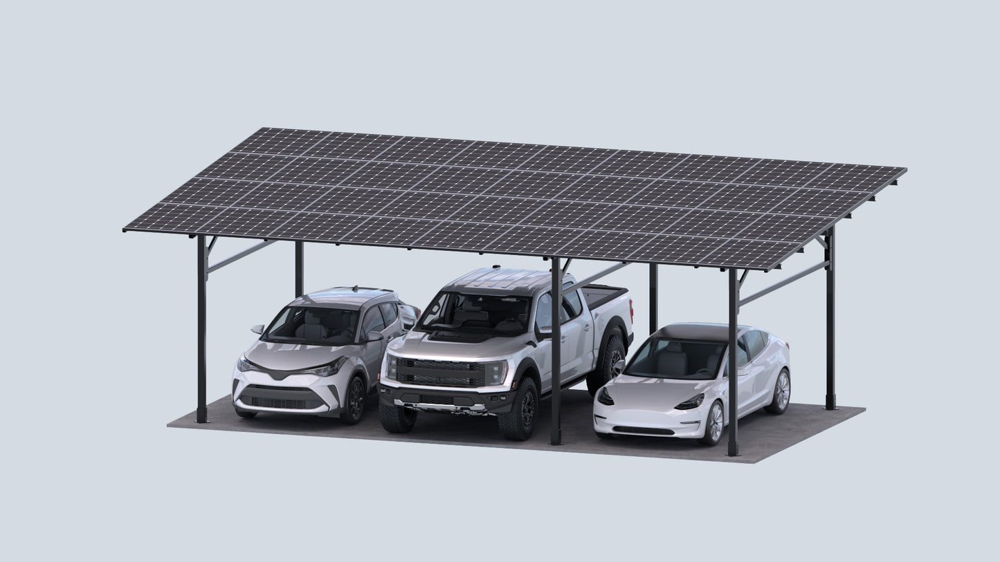3 Car  | Chiko USA Premier Residential Steel Carport | Black | Solar Pergola | Solar Gazebo