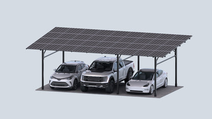 3 Car  | Chiko USA Premier Residential Steel Carport | Black | Solar Pergola | Solar Gazebo