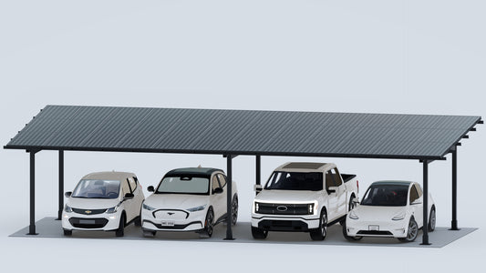 4 Car  | Chiko USA Premier Residential Steel Carport | Black | Solar Pergola | Solar Gazebo